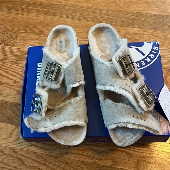 Birkenstock Arizona Shearling Suede Leather Sandal Size 10 New in Box - Picture 8 of 17